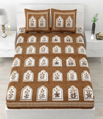 Runjhun 100% cotton brown color floral printed double bedsheet (90x100 inch)