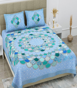 Runjhun 100% cotton firozi printed double bedsheet(90x100 inch)