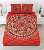 Runjhun premium 100% cotton king size red color mandala printed double bedsheet (90x108 inch)