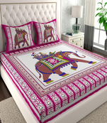Runjhun 100% cotton rajasthani jaipuri traditional double bedsheet(90x100 inch)