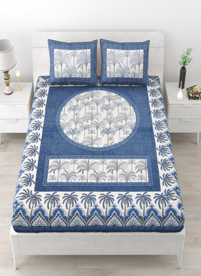 Runjhun premium 100% cotton blue color printed double bedsheet (90x100 inch) 1