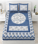 Runjhun premium 100% cotton blue color printed double bedsheet (90x100 inch)