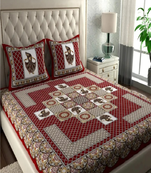 Runjhun 100% cotton red color rajasthani traditional double bedsheet(90x100 inch)