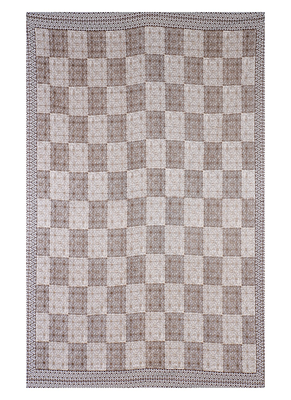 Runjhun premium 100% cotton coffee color square printed double bedsheet (90x100 inch) 4