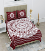 Runjhun 100% cotton maroon color circle mandala double bedsheet (90x100 inch)