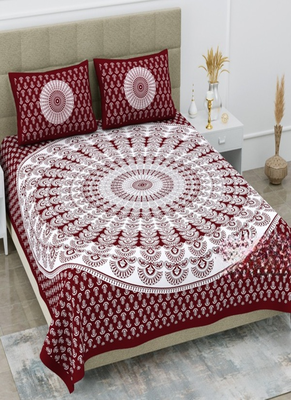 Runjhun 100% cotton maroon color circle mandala double bedsheet (90x100 inch) 2