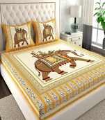 Runjhun 100% cotton rajasthani jaipuri traditional double bedsheet(90x100 inch)