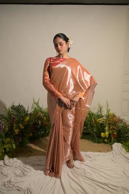 Neon Orange Handloom Tissue Saree Without Blouse Piece 1