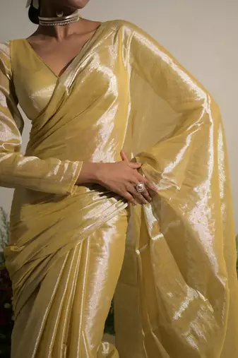 Neon Yellow Handloom Tissue Saree Without Blouse Piece
