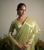 Neon Green Handloom Tissue Saree Without Blouse Piece