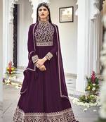 Purple georgette embroidered full length anarkali suit