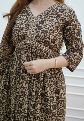 Women's Nyra cut Brown Printed Kurta Pant set 3