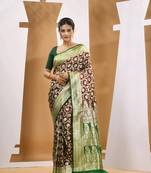 Wine silk banarasi saree with ethnic motifs and woven designs