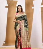 Black katan silk banarasi saree with ethnic motifs and woven designs