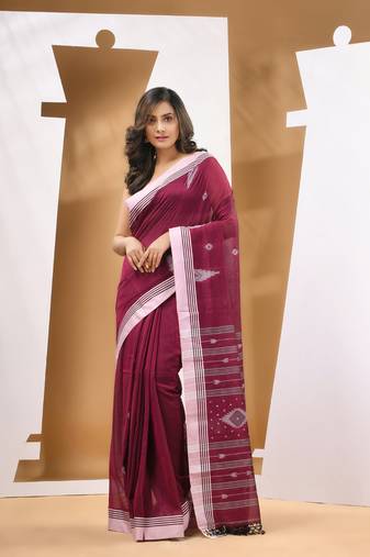 Magenta cotton handwoven soft saree with texture motifs