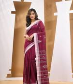 Magenta cotton handwoven soft saree with texture motifs