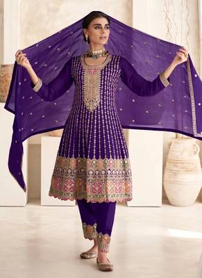 Purple chinon embroidery with sequince work salwar kameez stitched 1