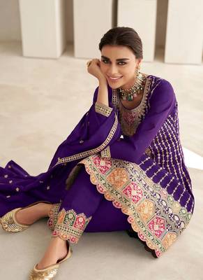 Purple chinon embroidery with sequince work salwar kameez stitched 2