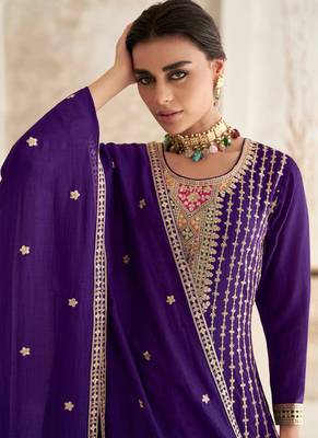 Purple chinon embroidery with sequince work salwar kameez stitched 3