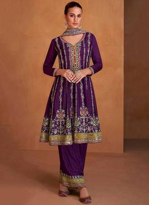 Purple chinon embroidery with sequince work salwar kameez stitched 1