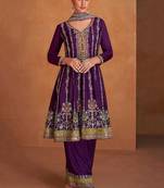 Purple chinon embroidery with sequince work salwar kameez stitched