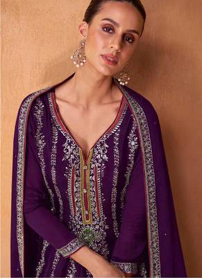 Purple chinon embroidery with sequince work salwar kameez stitched 2