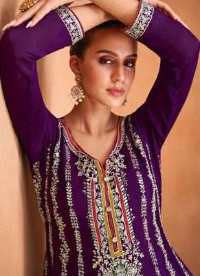 Purple chinon embroidery with sequince work salwar kameez stitched 3
