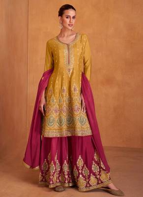 Yellow chinon embroidery with sequince work salwar kameez stitched 1