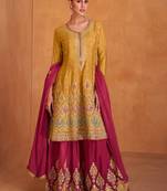 Yellow chinon embroidery with sequince work salwar kameez stitched