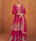 Magenta chinon embroidery with sequince work salwar kameez stitched