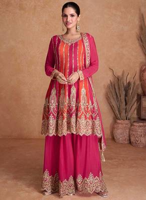 Multicolor chinon embroidery with sequince work salwar kameez stitched 1