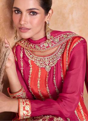 Multicolor chinon embroidery with sequince work salwar kameez stitched 3