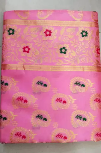 Pink Soft Silk Blend Sarees With Blouse - Banarasi-Silk Blend-Sarees