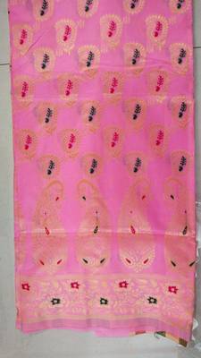 Pink Soft Silk Blend Sarees With Blouse - Banarasi-Silk Blend-Sarees 6