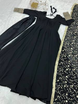 Black Colour Fox Georgette Fabric Maxi Gown With Fancy Sleeve, Embroidery Work Dupatta And Pent 7