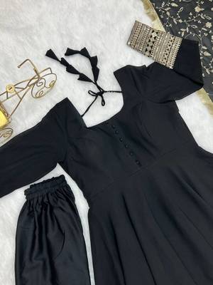 Black Colour Fox Georgette Fabric Maxi Gown With Fancy Sleeve, Embroidery Work Dupatta And Pent 8
