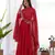 Red Colour Fox Georgette Fabric Maxi Gown With Fancy Sleeve, Embroidery Work Dupatta And Pent