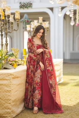 Multicolor Georgette Salwar Suit Floral Printed and Sequin Embroidery 4
