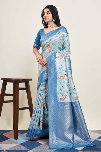 Blue Banarasi Weaving silk Saree & Banarasi silk blend Blouse