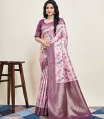 Lavender Banarasi Weaving silk Saree & Banarasi silk blend Blouse