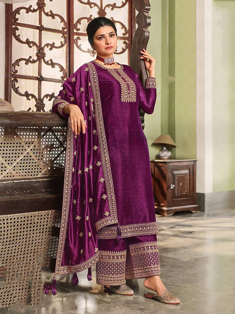 Dark magenta embroidered mehndi trendy salwar suit