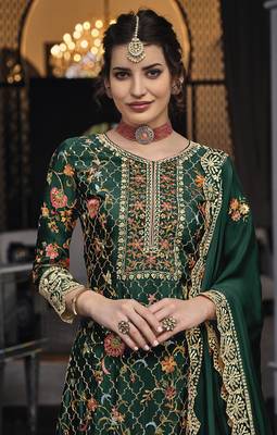 Dark green color premium silk embroidered palazzo suit 2