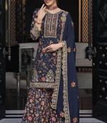 Navy blue color premium silk embroidered palazzo suit