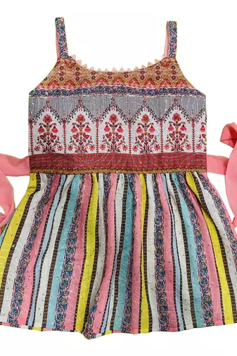 Baby Pink Georgette Multicolor Printed Salwar Suit for Girls