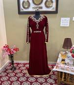 Maroon Handcrafted Zari work Stitched Georgette Kaftan Party Wedding Dresses
