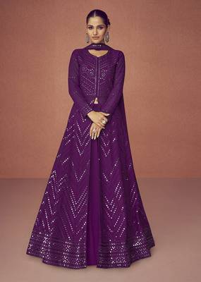 Dark Purple Embroiedred Floor Length Salwar Kameez 1