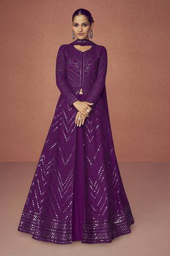 Crinkle Chiffon Purple Swrovski Work Festive Salwar Suit main image 1