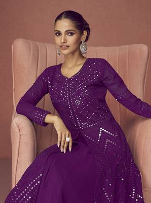 Dark Purple Embroiedred Floor Length Salwar Kameez 2