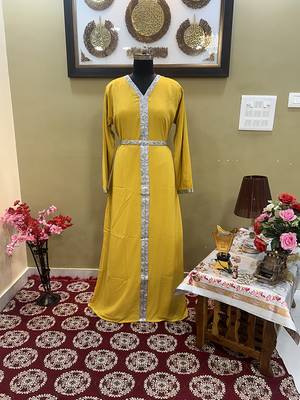 Yellow Handcrafted Zari work Stitched Georgette Kaftan Party Wedding Dresses 1