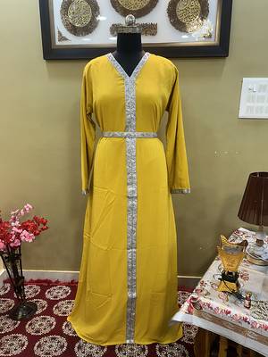 Yellow Handcrafted Zari work Stitched Georgette Kaftan Party Wedding Dresses 2
